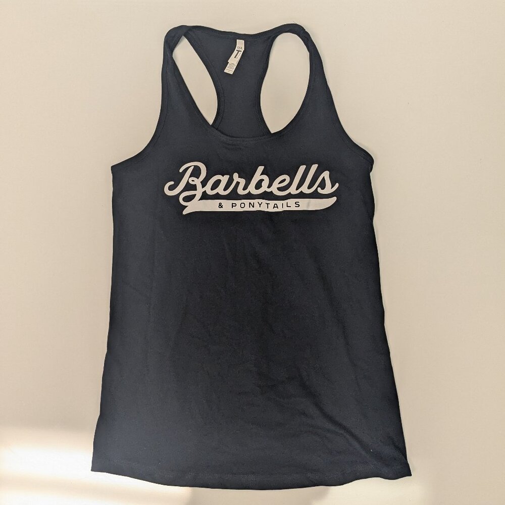 Barbells And Ponytails Racerback " LOGO"  Tank Top Sz L NEW
